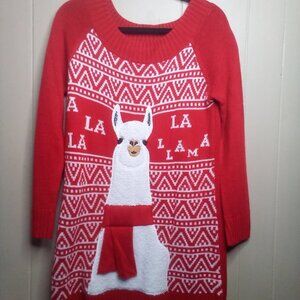 Holiday Time Christmas Sweater S 4-6 Llama Long Sleeve Red